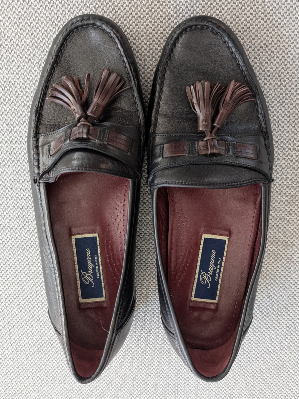 vintage bragano black leather tassel loafers